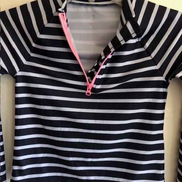 GAP Zip Rash Guard White Navy Stripe Long Sleeve Girl L - Picture 4 of 16